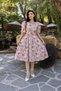 Orange Pastel Floral Square Neck Watermelon Sleeve Flared Dress - 4