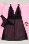 Black Lace Tulle Detailed Rope Strap Panty Knitted Babydoll/Fantasy Nightgown Tedss25Ll00000