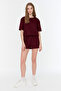 Bordo Waffle Kumaş Şortlu Örme Pijama Takımı THMSS22PT0524 - 6