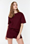 Bordo Waffle Kumaş Şortlu Örme Pijama Takımı THMSS22PT0524 - 3