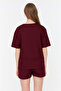 Bordo Waffle Kumaş Şortlu Örme Pijama Takımı THMSS22PT0524 - 7