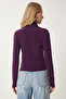 Women's Plum Ruched Detail Mock Neck Sandy Blouse FF00135 - 5