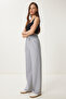 Women's Gray Pocketed Basic Knitted Sweatpants XR00018 - 4