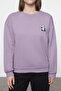 Lila Animal Nakışlı Regular/Normal Kalıp Kalın İçi Polarlı Örme Sweatshirt TWOAW24SW00196 - 4