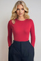 Women's Red Crew Neck Out Cut Cut Pearl Fastener Ribbed Knitted Blouse Alc-X13331 - 3