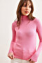Women's Pink Turtleneck Thick Corduroy Sweater Kzk- 19000872