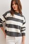 Women's Gray Crew Neck Striped Knitwear Sweater Kzk-19000932 - 4