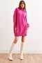 Women's Fuchsia Stand Collar Soft Textured Beard Knitwear Tunic Dress Elb- 19002325