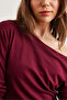 Women's Plain Burgundy Striped Premium Soft Touch Boat Neck Stretchy Blouse Blz- 19002448 - 6