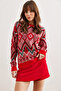 Women's Red Rug Pattern Knitwear Sweater Kzk- 19000869 - 3