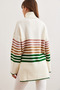 Women's Ecru Turtleneck Colorful Striped Knitwear Tunic Tnk- 19000103 - 7