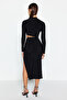 Siyah Cut Out Detaylı Shift/Düz Kesim Midi Örme Elbise TPRAW24EL00297 - 6