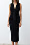 Black Draped Knitted Stylish Evening Dress TPRSS24EL00161 - 4