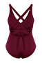 Bordo Belde Cut Out Mesh/Tül Detaylı Büyük Beden Mayo TBBSS23AM00037 - 5