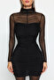 Siyah Bodycone/Vücudu Saran Kısa / Mini Örme Tül Elbise TPRAW24EL00029 - 4