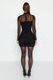 Siyah Bodycone/Vücudu Saran Kısa / Mini Örme Tül Elbise TPRAW24EL00029 - 6