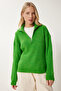 Women's Green Zippered Collar Knitwear Sweater BV00100 - 2