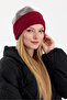 Women's Gray Fleece Outer, Burgundy Cotton Inside, Double Color Double Layer Foldable Soft Beanie - 8