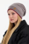 Women's Gray Fleece Outer, Burgundy Cotton Inside, Double Color Double Layer Foldable Soft Beanie - 5