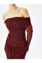 Madonna Neckline Off-The-Shoulder Tulle Mini Dress with Lacing Detail - 5
