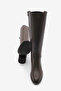 Women's Belt Accessory Side Zipper Heeled Boots Samole Brown - 7