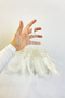 White Vip Bridal Handkerchief, Beaded Pearl Sequins Feather Detailed Luxury Appliqued Groom Wedding Henna Circumcision Engagement - 3