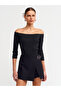 10552 Off Shoulder Ribbed Knitwear Blouse-Black