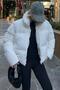 Ecru Stand Collar Women's Fur Coat Mg2259 - 2