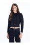 Siena - Long Sleeve Cardigan with Pearl and Knit Detail - Dark Blue Color