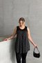 Plus Size Zero Sleeve Crew Neck Polka Dot Pleated Blouse 302250 - 4