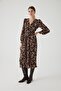 Floral Patterned V-Neck Waist-Fitted Midi Dress