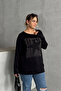 Plus Size Long Sleeve Crew Neck Stone Embroidered Slim Blouse 173716 - 2