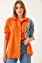 Women's Orange Denim Patchwork Single Pocket Shirt 2669 60351324 - 3