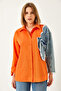Women's Orange Denim Patchwork Single Pocket Shirt 2669 60351324 - 4