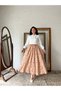 Brown Floral Satin Skirt - 5