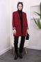 Burgundy Double Breasted Collar Pocket Blazer Jacket - 2