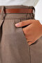 6686 Women's Pleated Belted Fabric Trousers - Camel - 5