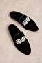 Luiz Black Leaf Stone Embroidered Closed-Front Elegant House Slippers - 4