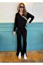 Women's Rib Detailed Blouse and Flared Leg Slit Trousers Double Set - 5