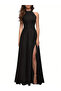 Women's Halter Neck Deep Slit Detailed Full Length Imported Crepe Evening Dress - 4