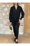 Women's Long Sleeve Flowing Double Breasted Collar Sleeve Tipped Sandy Blouse - 3