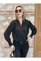Women's Long Sleeve Flowing Double Breasted Collar Sleeve Tipped Sandy Blouse - 5
