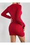 Women's Long Sleeve Semi Turtleneck Window Chest Detail Mini Knitwear Dress - 7