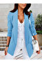 Women's Long Sleeve Collared Woven Blazer Fabric Jacket with Pockets - 2