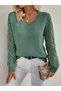 Sun&North Women's Long Sleeve V Neck Sleeve Hollowed Out Argyle Pattern Detail Knitwear Sweater - 3