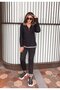 Women's Long Sleeve Ribbed and Zipper Detail Blouse and High Waist Trousers 2-Piece Set - 3