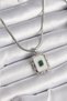 316L Steel Silver Color Italian Chain White Pearlescent Square Model Emerald Stone Women's Necklace - 2