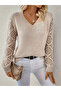 Women's Long Sleeve V Neck Knitwear Sweater - 6