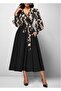 Women's Long Sleeve Double Breasted Collar Plunging Crepe Midi Dress