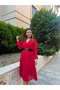 Women's Chiffon Fabric Lined Flared Cut Double Breasted Collar Midi Length Dress - 3